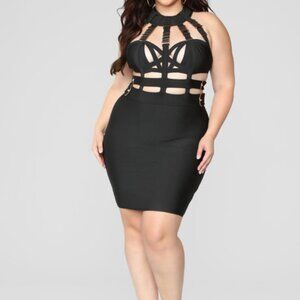 Plus Size Black Strappy Cutout Bodycon Mini Dress – 1X